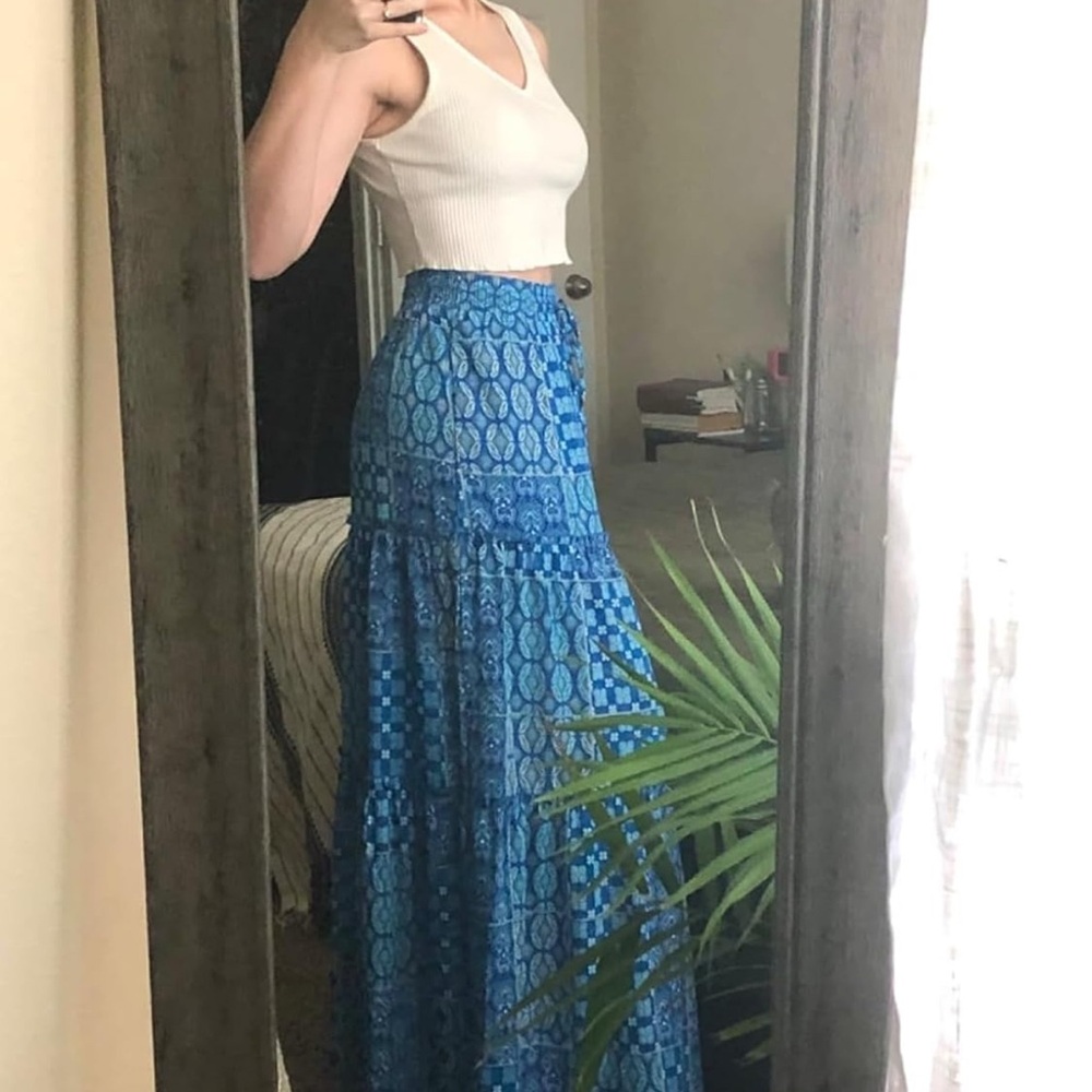 EARKOHA Womens Casual High Waist Tie Paisley Print Long Maxi Skirt with Pockets